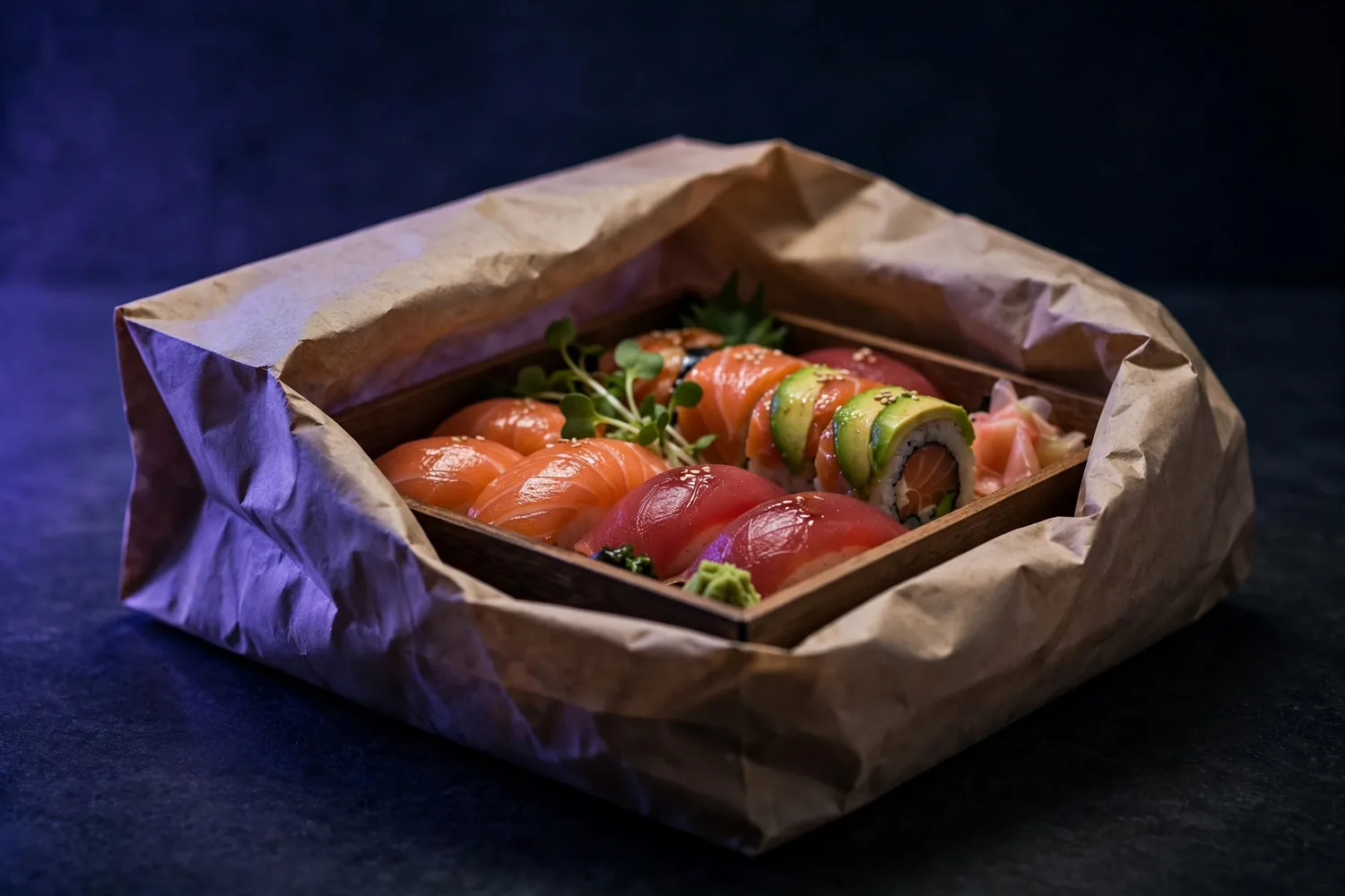 A boxed platter ready for pickup