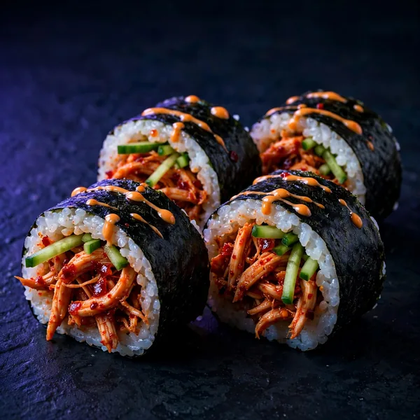 Spicy chicken and cucumber maki pieces